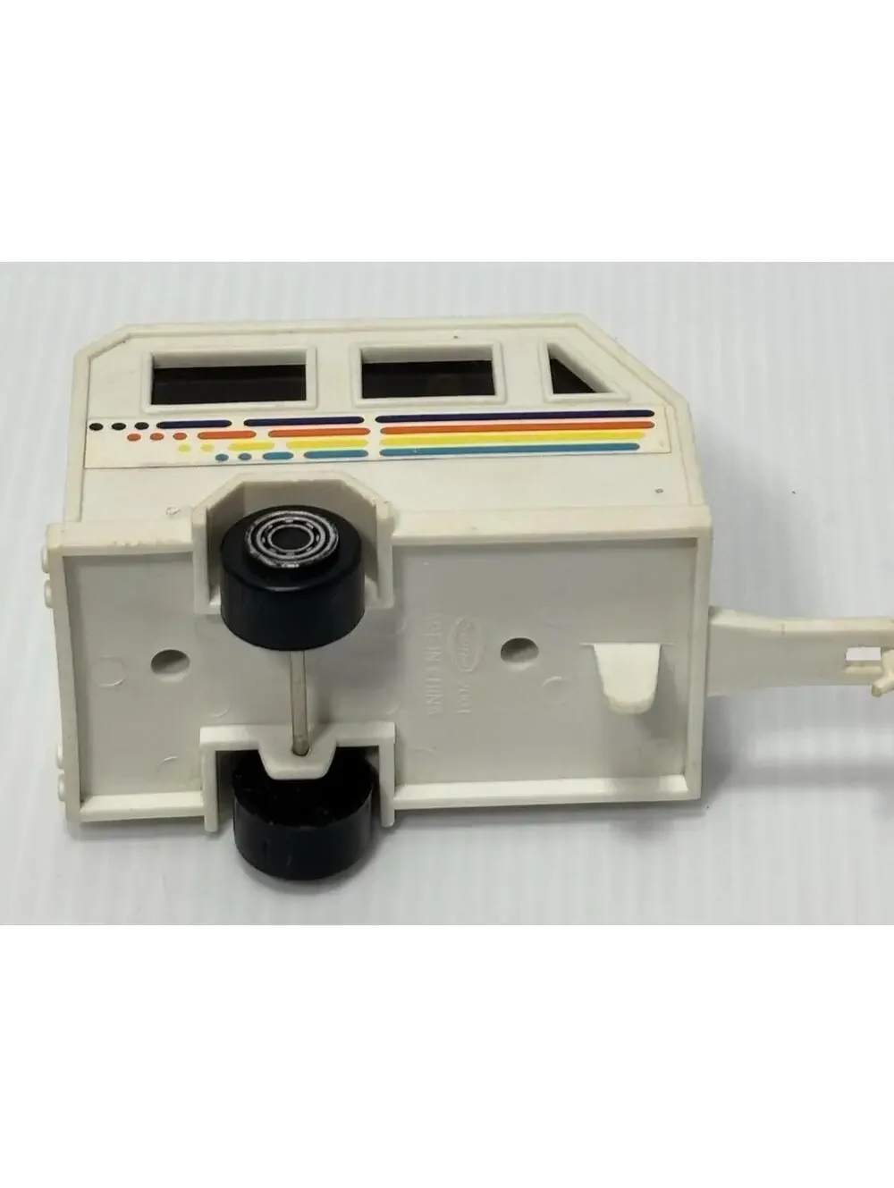 Camper Trailer Toy RV Caravan White Rainbow Stripe Vehicle Vintage Kids *as is